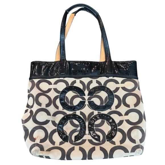 Coach Handbags - Coach Audrey Op Art Slim Tote 17035 Black Khaki Beige